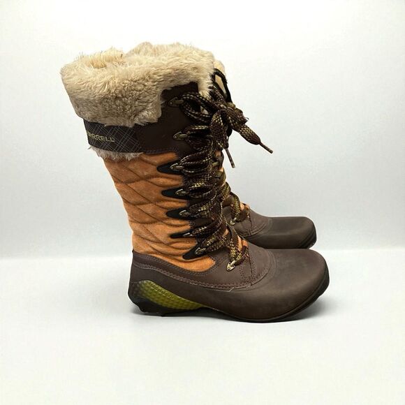 Merrel Boots Womens 8 Winterbelle Peak Waterproof Insulated Faux Fur Brown Boot - Picture 7 of 14